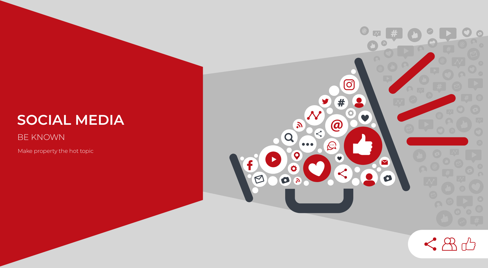 Banner image showing a graphic of a megaphone with various social media icons inside