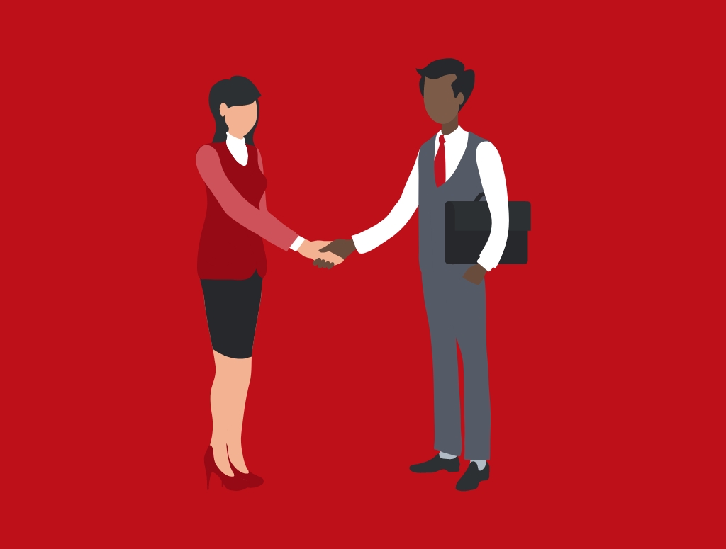 Graphic showing two business people shaking hands