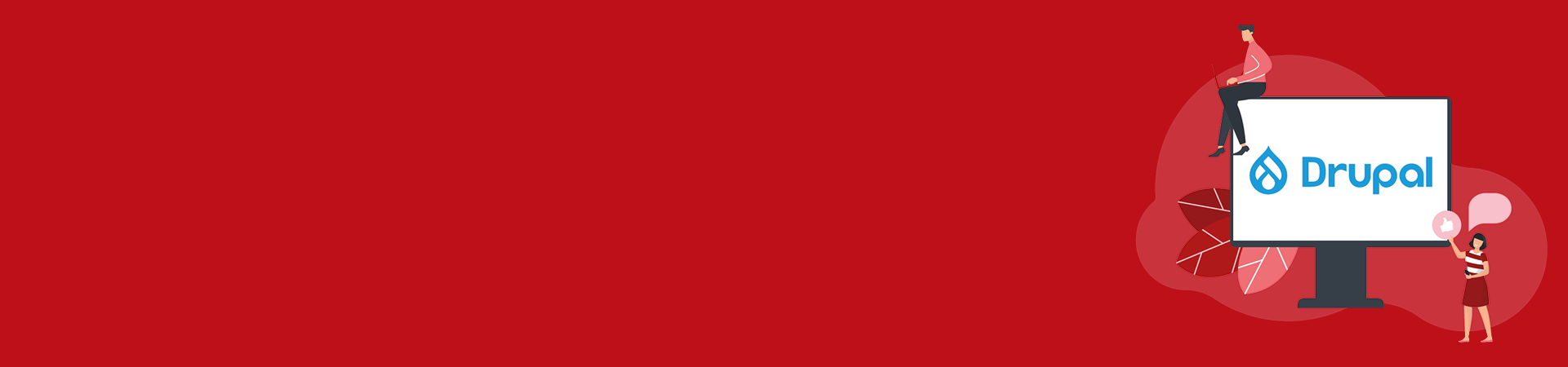 Graphic showing people next to the monitor that says “Drupal”